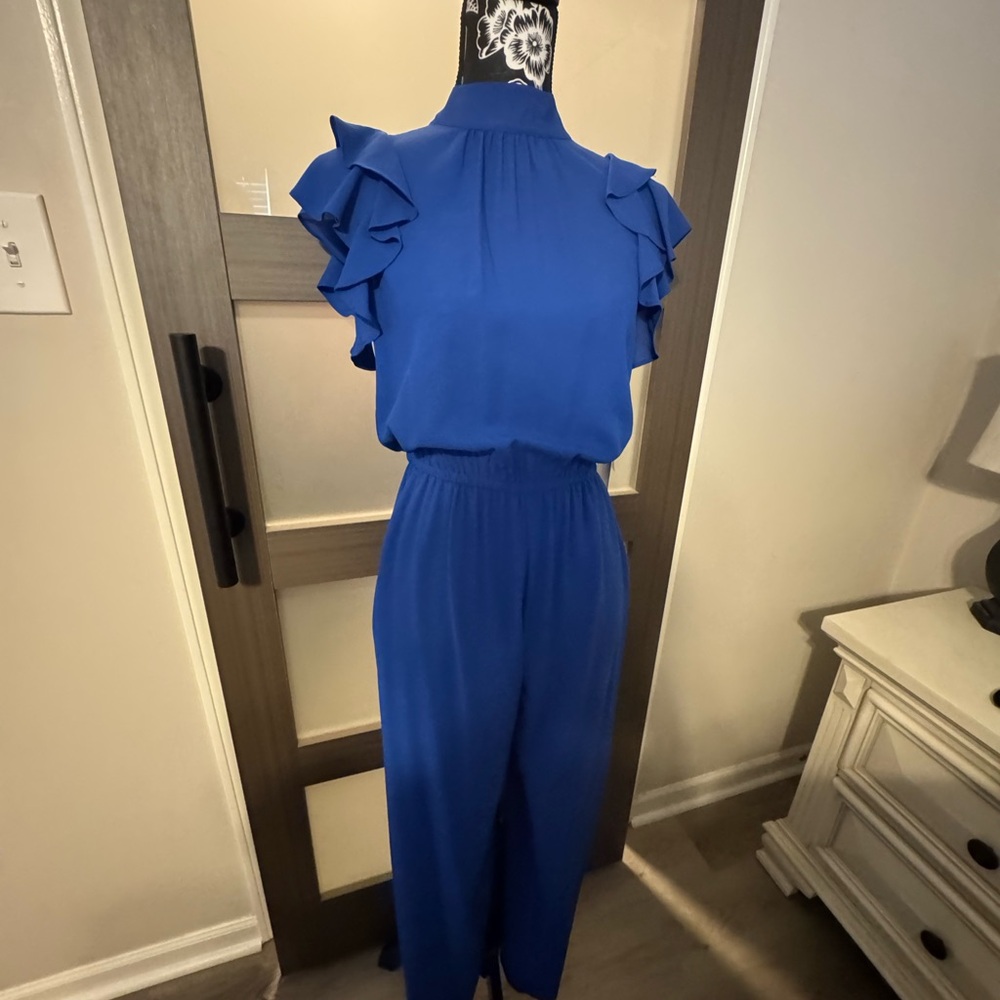 Elegant Blue Ruffle Jumpsuit